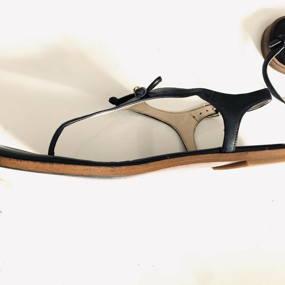 Cole Haan Black Leather T Strap Sling Back Sandals - Picture 3 of 4